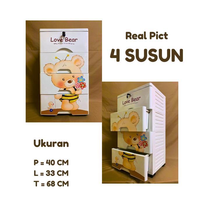 Lemari Plastik Susun Bear 4 Dan 5 Tingkat Tempat Penyimpanan Laci Multifungsi Lemari Pakaian Anak Ada Kunci Storage Box