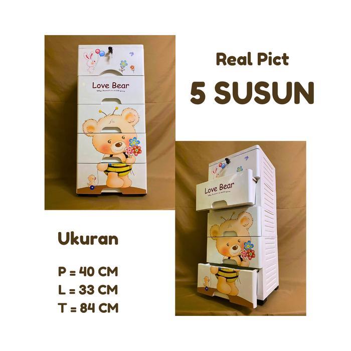Lemari Plastik Susun Bear 4 Dan 5 Tingkat Tempat Penyimpanan Laci Multifungsi Lemari Pakaian Anak Ada Kunci Storage Box