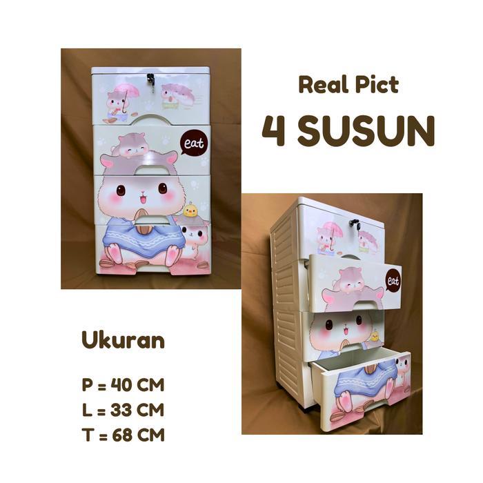 Lemari Plastik Susun Bear 4 Dan 5 Tingkat Tempat Penyimpanan Laci Multifungsi Lemari Pakaian Anak Ada Kunci Storage Box
