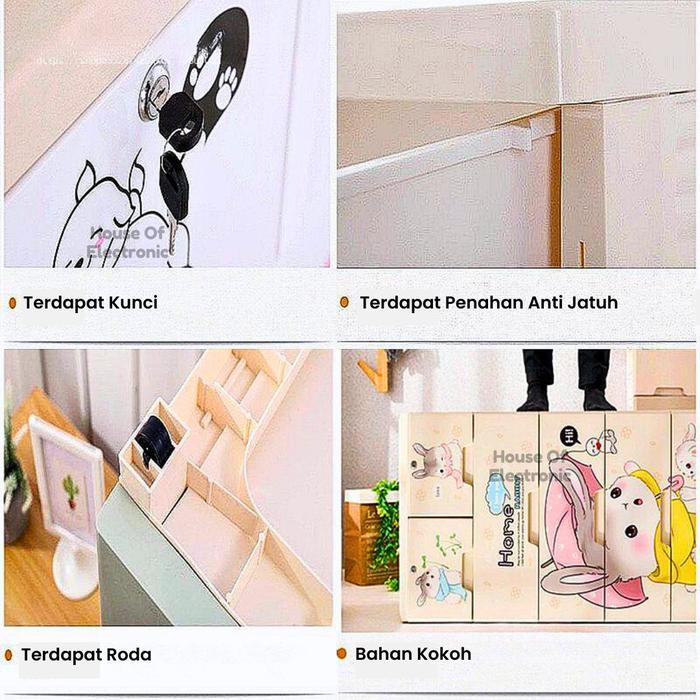 Lemari Plastik Susun Bear 4 Dan 5 Tingkat Tempat Penyimpanan Laci Multifungsi Lemari Pakaian Anak Ada Kunci Storage Box