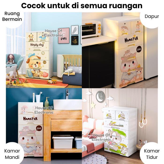 Lemari Plastik Susun Bear 4 Dan 5 Tingkat Tempat Penyimpanan Laci Multifungsi Lemari Pakaian Anak Ada Kunci Storage Box