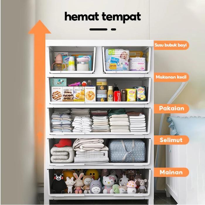 Lemari Plastik Susun Bear 4 Dan 5 Tingkat Tempat Penyimpanan Laci Multifungsi Lemari Pakaian Anak Ada Kunci Storage Box